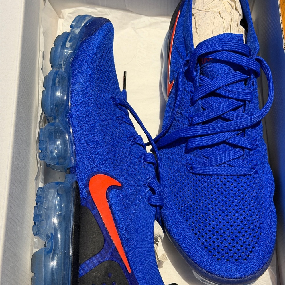 Nike Air Vapormax Flyknit 2 Blue and Orange Athletic Shoes - Racer Blue